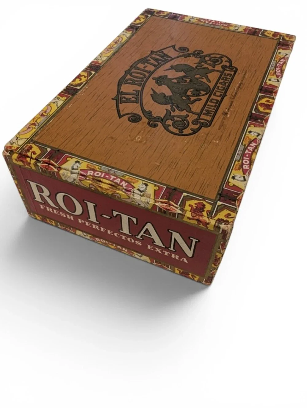 VINTAGE El Roi-Tan Cigar Box Decorative Red Yellow Brown Storage Container